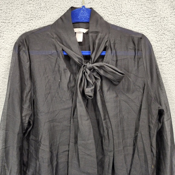 H&M Black Blouse Women's Size Small Tie Neck Long Sleeve Sheer Top - Picture 8 of 12